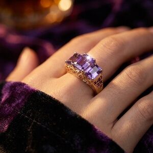 NEW in BOX 🆕 Amethyst Sterling Ring Trilogy Ring